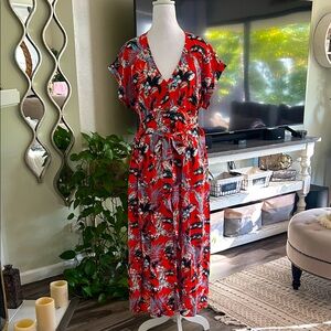 LOFT orange Floral Midi Dress